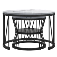 Ensemble de 2 tables basses rondes Superaly, table d'appoint empilable avec cadre en métal noir en forme de V et motif marbré, table de canapé moderne 4