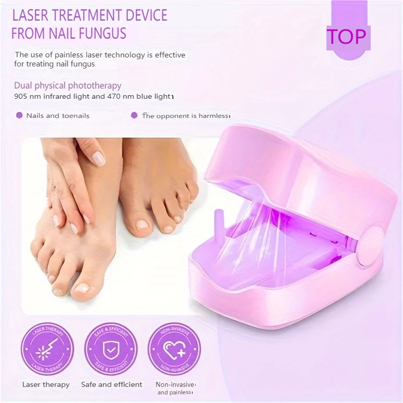 Pink Nail Fungus Treatment Device 905nmlnfrared light 470nm Blue light UsBcharge Nail Fungus Laser Foot Carerelaxation