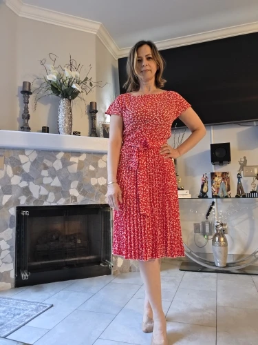 Msfilia Summer Print Pleated A-Line Midi Dress with Belt photo review