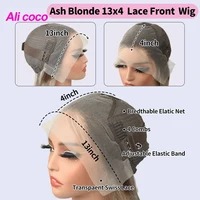 Perruques blondes cendrées cheveux humains 13x4 perruques avant de dentelle transparente cheveux humains 200 densité blond cendré perruques avant de dentelle droite pour les femmes 6