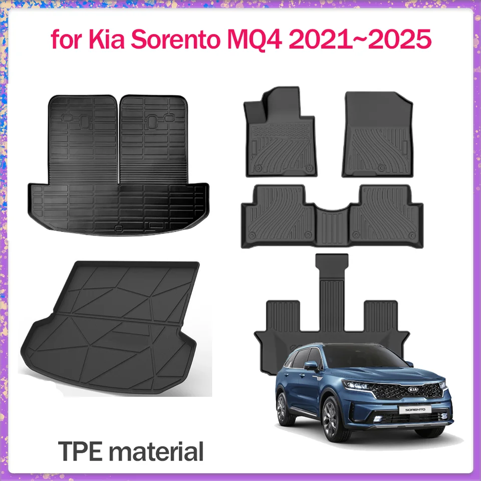 Tapis De Coffre Sur Mesure Pour Kia Sorento MQ4 (2022-2024) | 6/7 Places | Bâche De Chargement Imperméable En PU (Noir/Rouge, 6 Places)
