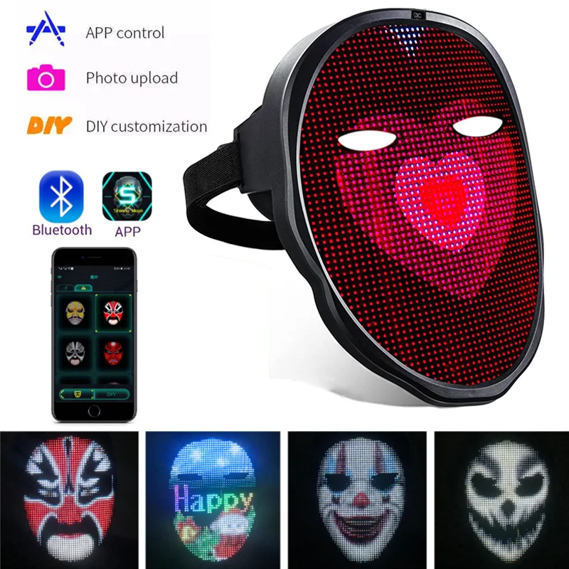 NEWBluetoothAPPControlSmartCarnivalLedFaceMasksDisplayLedLightUpMaskProgrammable