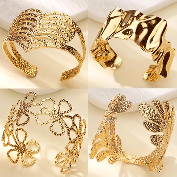 Die-casting Layered Heart Bangles for Women Gold Color Hollow Flower Cuff Bangle Bracelet femme Fashion Wedding Wedding Gift
