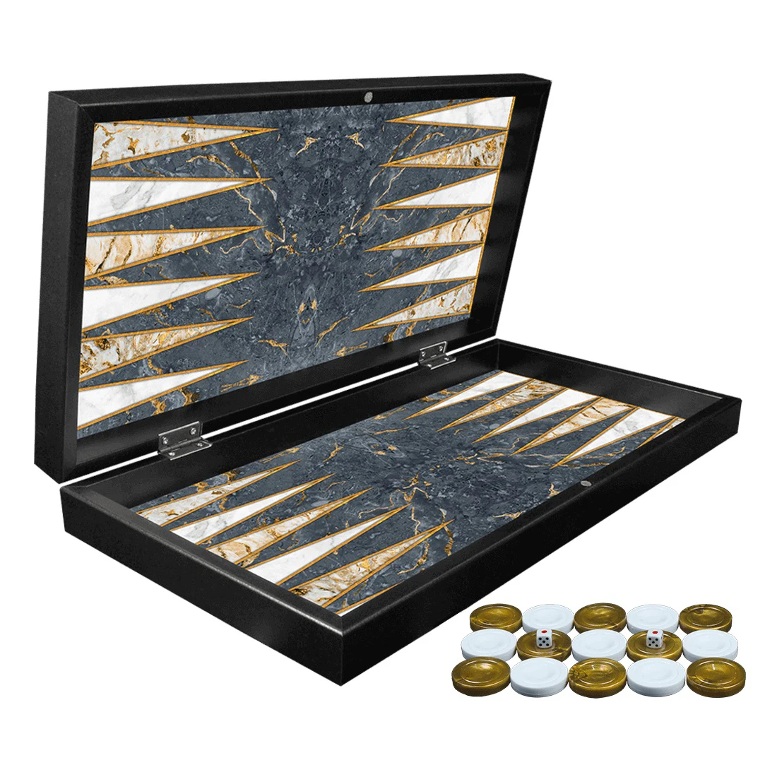 Classic Gray Marble Board Game Luxury Backgammon Checkers Set With Chips And Dices