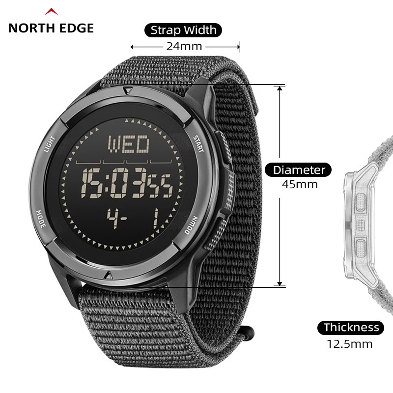 NORTH EDGE ALPS-reloj Digital de fibra de carbono para hombre, cronógrafo de pulsera resistente al agua hasta 50M, con brújula superligera, Ideal para deportes al aire libre