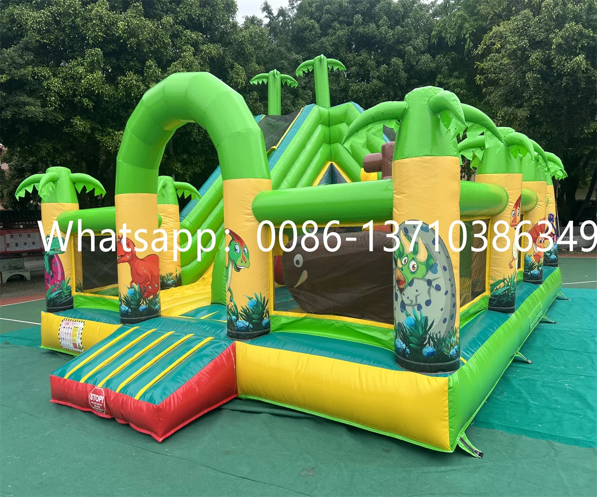 

Commercial indoor children's jungle dinosaur theme inflatable castle trailetic slide combination BD-147