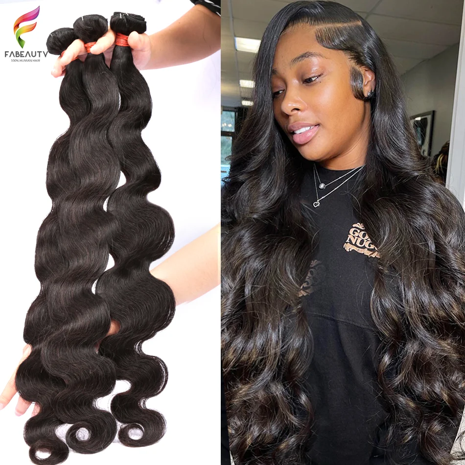 

Body Wave 1 3 4 Bundles Human Hair Fabeauty 28 30 Inches Brazilian Remy Human Hair Bundle Extension Double Drawn Weavy For Woman