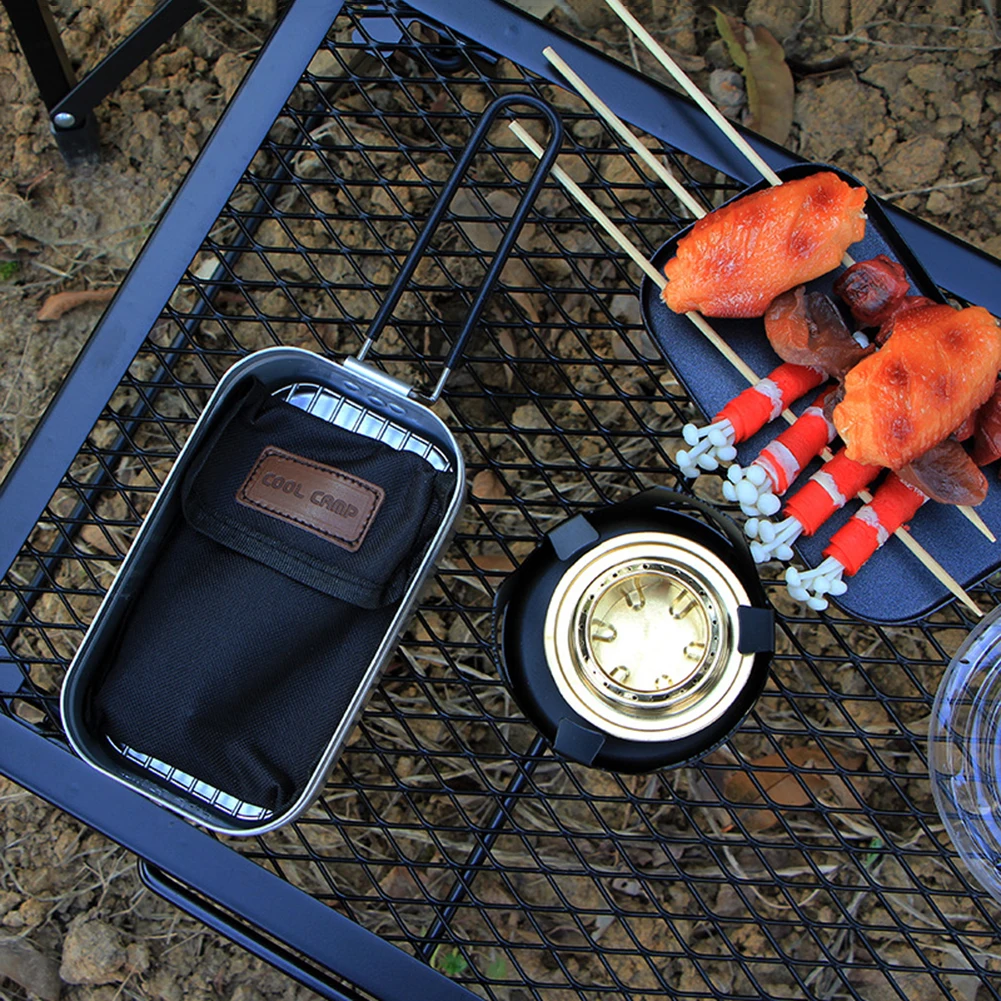 Outdoor Camping Barbecue Pan 13x8.5cm with Detachable Handle