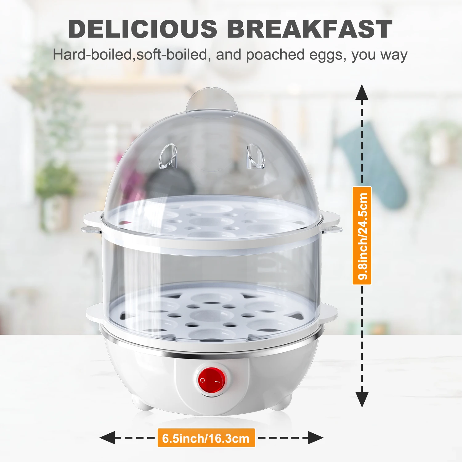 Egg Cooker-CACHOO Rapid Hard Boiled Egg Cooker with Measuring Cup, 14-Egg Capacity Steamer with Boil-Dry Protection
