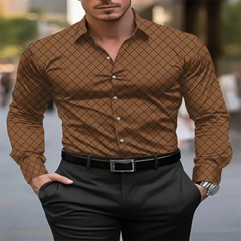 Camicia da uomo nuova manica lunga risvolto scozzese primavera e autunno abiti da lavoro per feste abbigliamento stampa XS-6XL di grandi dimensioni 1