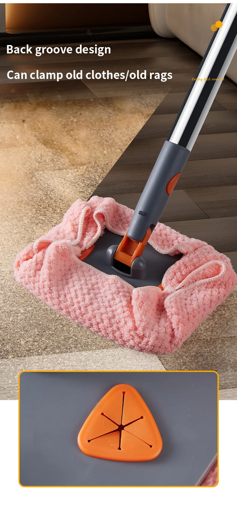 Triangle Microfiber Wall Cleaning Mop With Long Handle Adjustable Dry And Wet Dust Mop For Floor Ceiling Window Wall Cleaning_voghion.com