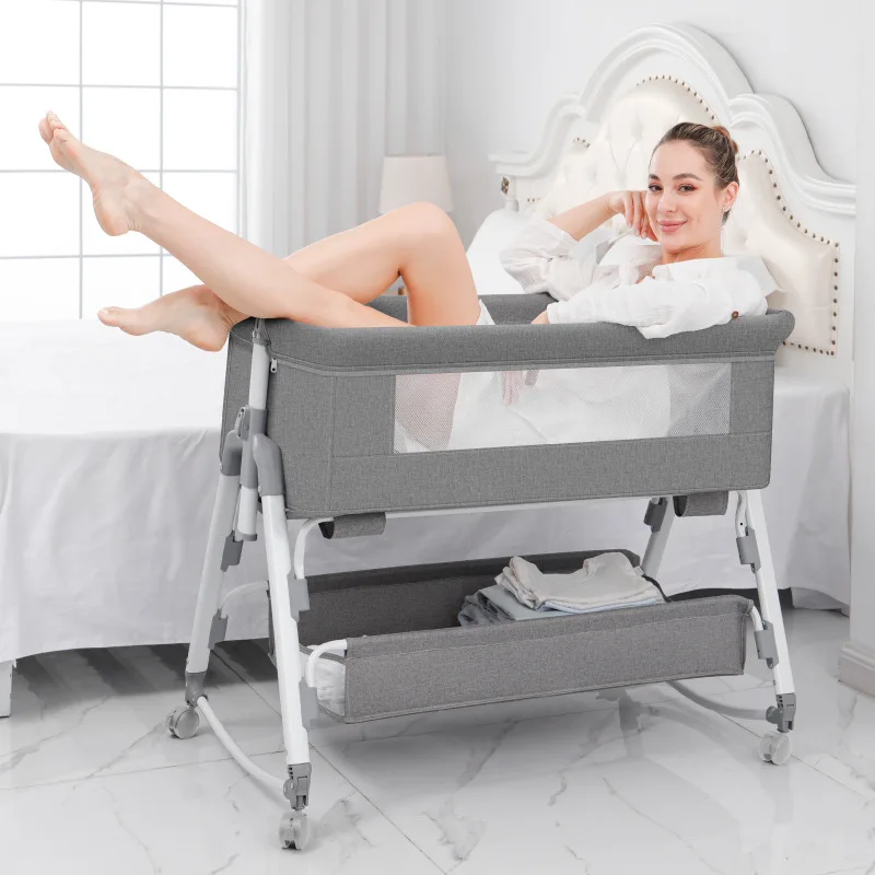 Multi Functional Baby Crib with Foldable Height Adjustment Splicing, Portable and Movable Bedside Swing, Cradle, Sleeping Bed 1