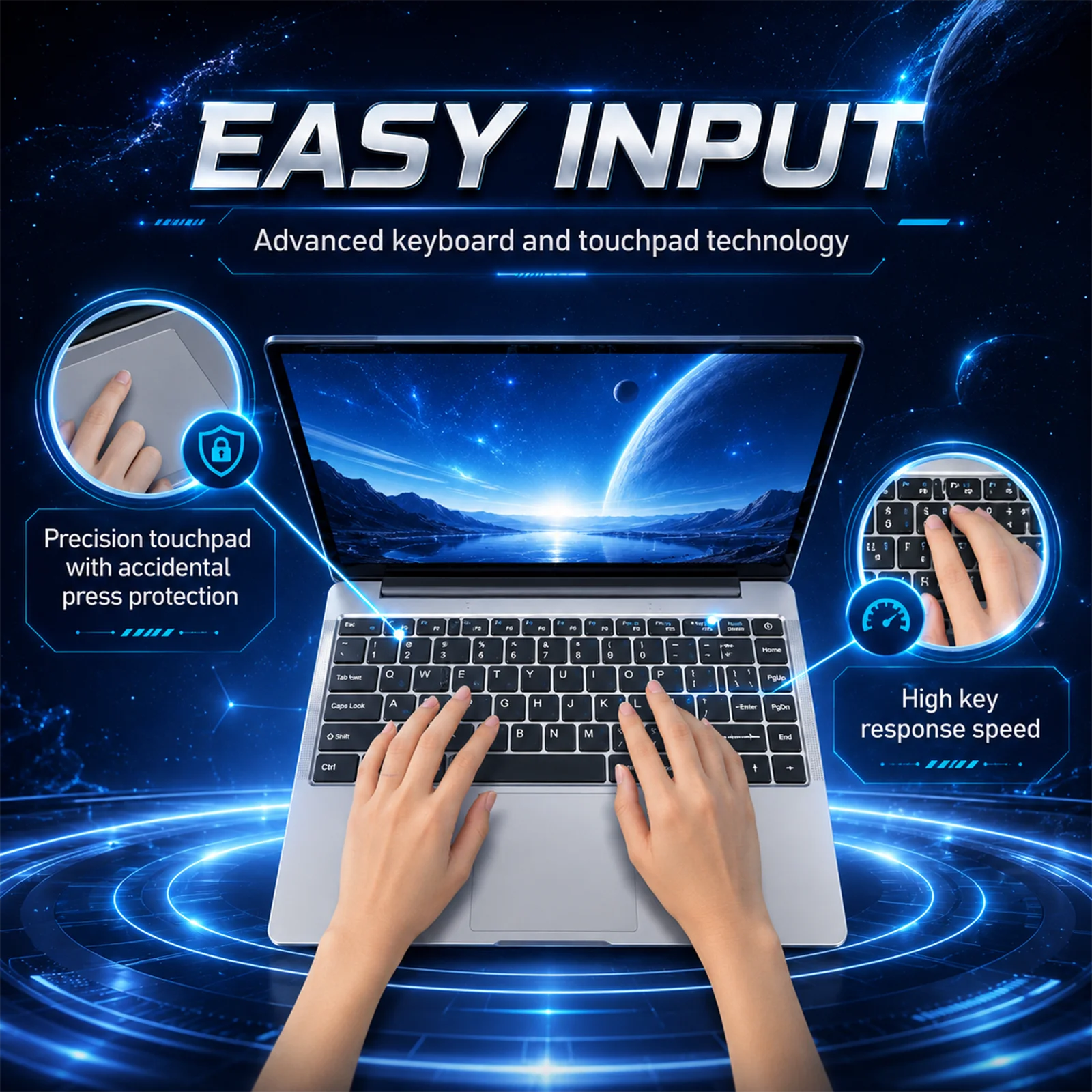 14.1 Inch Laptop Intel Pentium N3710 12GB RAM 256GB SSD Windows 10 Notebook Computer FHD IPS Display WiFi Bluetooth Long Battery Life Portable PC for Students Business Office Work Online Learning with Multi Language Keyboard Stickers EU Plug 5000mAh - immagine 7