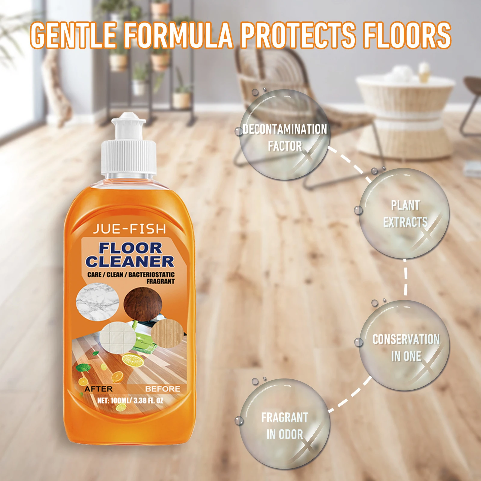 JUE-FISH Popular Floor Caring Cleaning Anti-bacterial Fragrant Strong Cleaning Ability Big Capacity Floor Cleaner