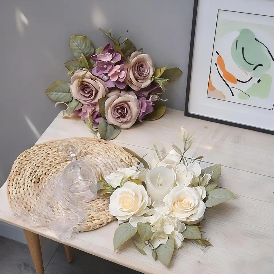 Anillo de vela Floral Artificial de 21cm/30cm, guirnalda de vela para luz  de té, guirnalda de mesa para centro de mesa de boda, decoración del hogar  para fiesta - AliExpress, image size:960x960