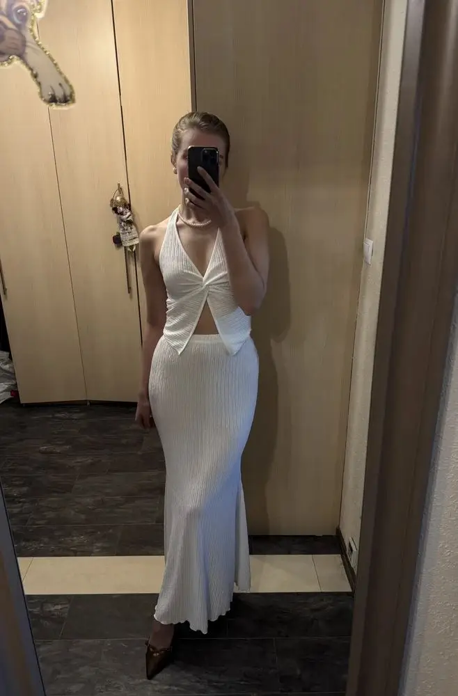 Chic Two-Piece Summer Set: Lace-Up Top & Long Skirt Elegance photo review