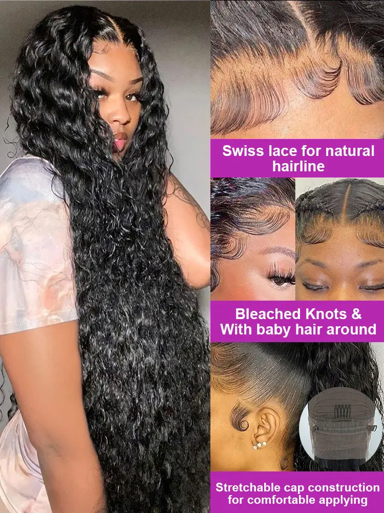 100% Brazilian Human Hair Wigs 13x6 HD Lace Frontal Curly Deep Wave 360 Full Lace Pre Plucked
