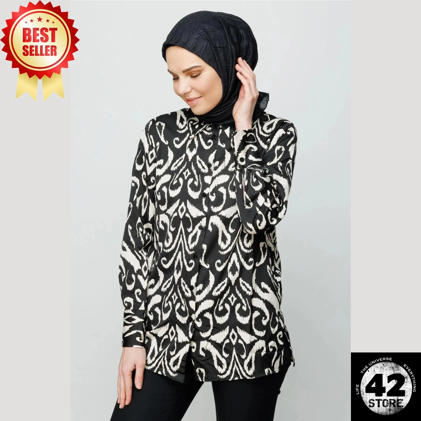 No Ironing Required, Can Be Used Without A Cap, Comfortable, Trendy Pleated Black Bamboo Scarf