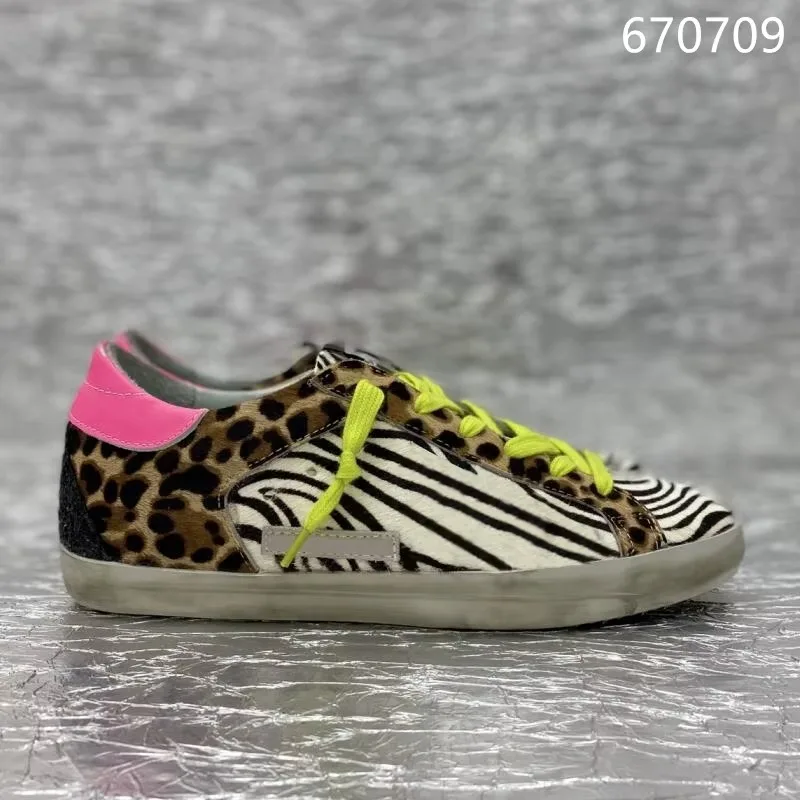 Classical GOLDEN Shoes Designer Women's GOOSE Sneakers Silver Glitter Leopard Pony Hair Suede Leather Style Shoe 5