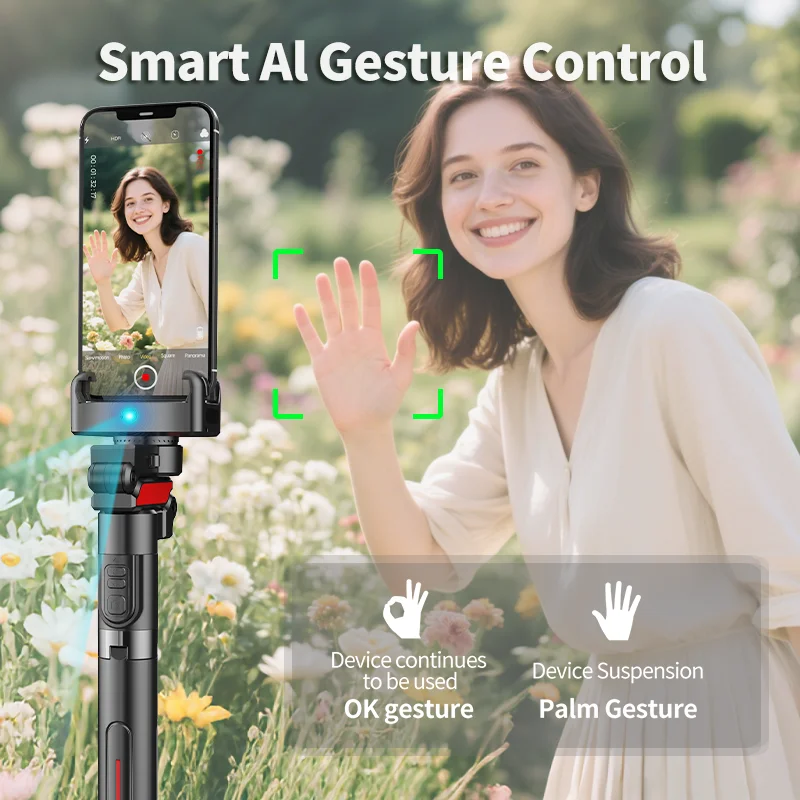 QAML C10 Selfie Stick Tripod & Gimbal With 360° Face Tracking. Includes Remote, Perfect For Live Streaming And All_voghion.com