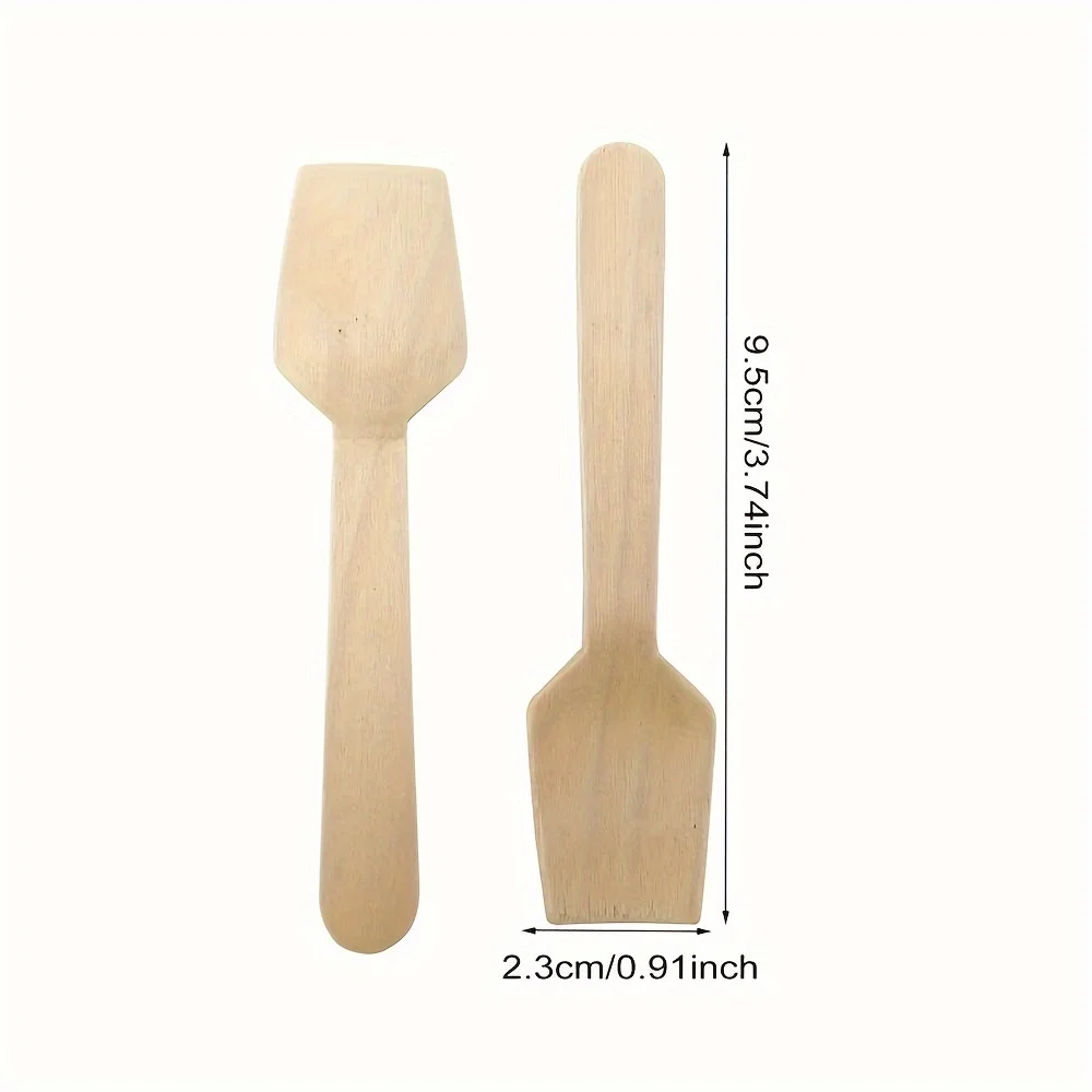 100pcs 3.9 인치 미니 나무 숟가락 일회용 사각형 시음 숟가락, 샘플링 요구르트 숟가락, 아이스크림 숟가락
