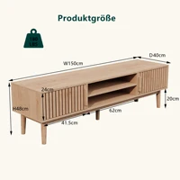 Тумба под ТВ, столик под телевизор с 2 дверцами, низкая тумба под телевизор с открытым местом для хранения вещей, длина 150 см, полка под телевизор для телевизоров до 65 дюймов, для гостиной, спальни, оригинальный цвет дерева — изображение 2