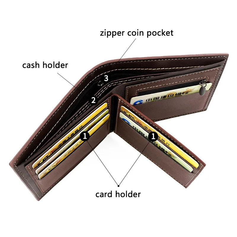 New Short Men Wallets Name Engraved Card Holder Classic Male Wallet With Coin Pocket Zipper Fashion Frosted Slim Men's Purses 4