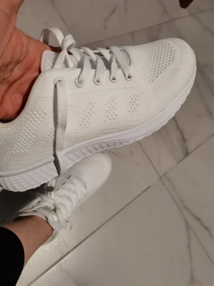 Zapatos informales para mujer, zapatos planos de malla transpirables a la moda, calzado blanco para mujer photo review