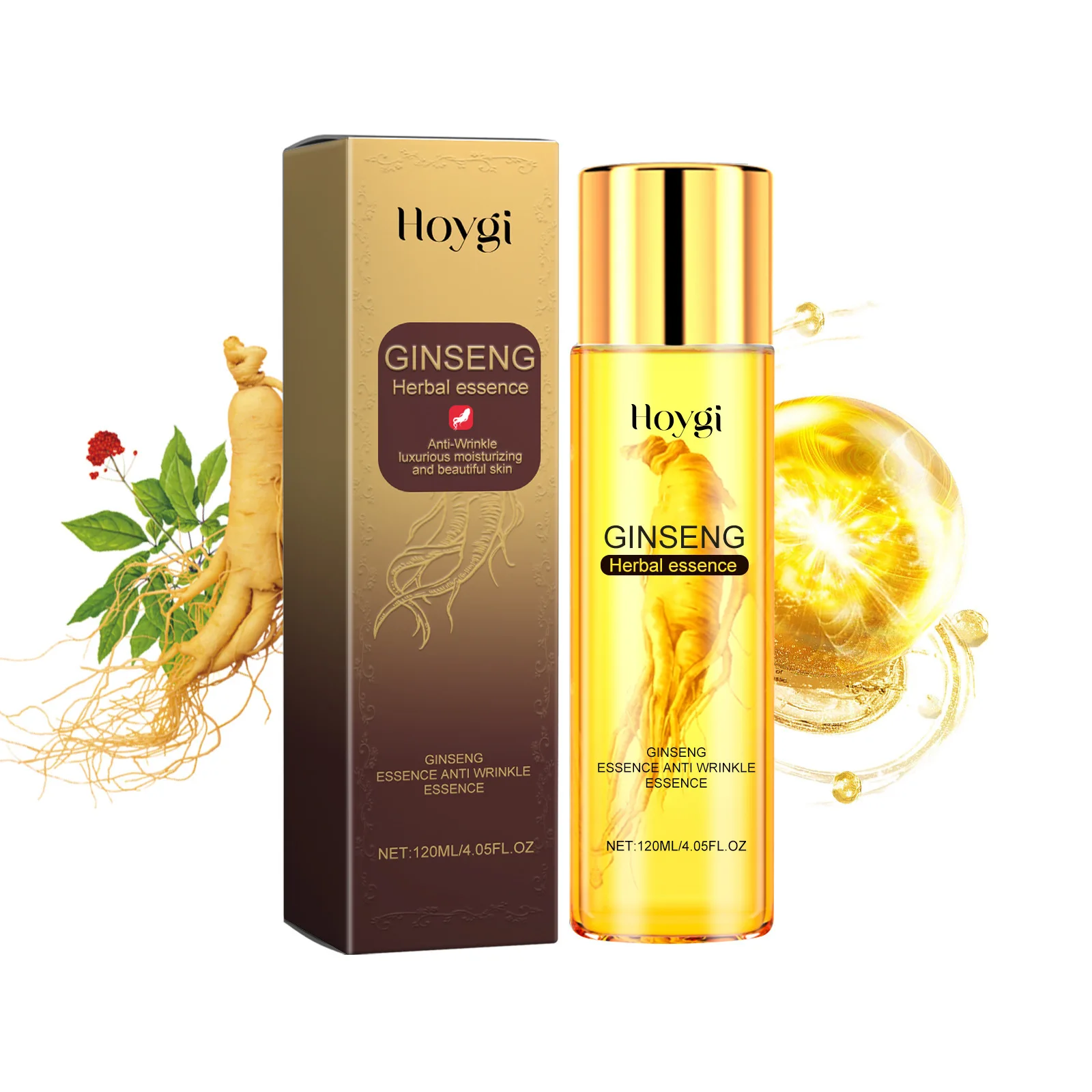 Hoygi 120ml Ginseng Anti Wrinkles Face Serum Fade Fine Lines Repair Face Dullness Hydration Brighten Moisturizing Facial Serum 5