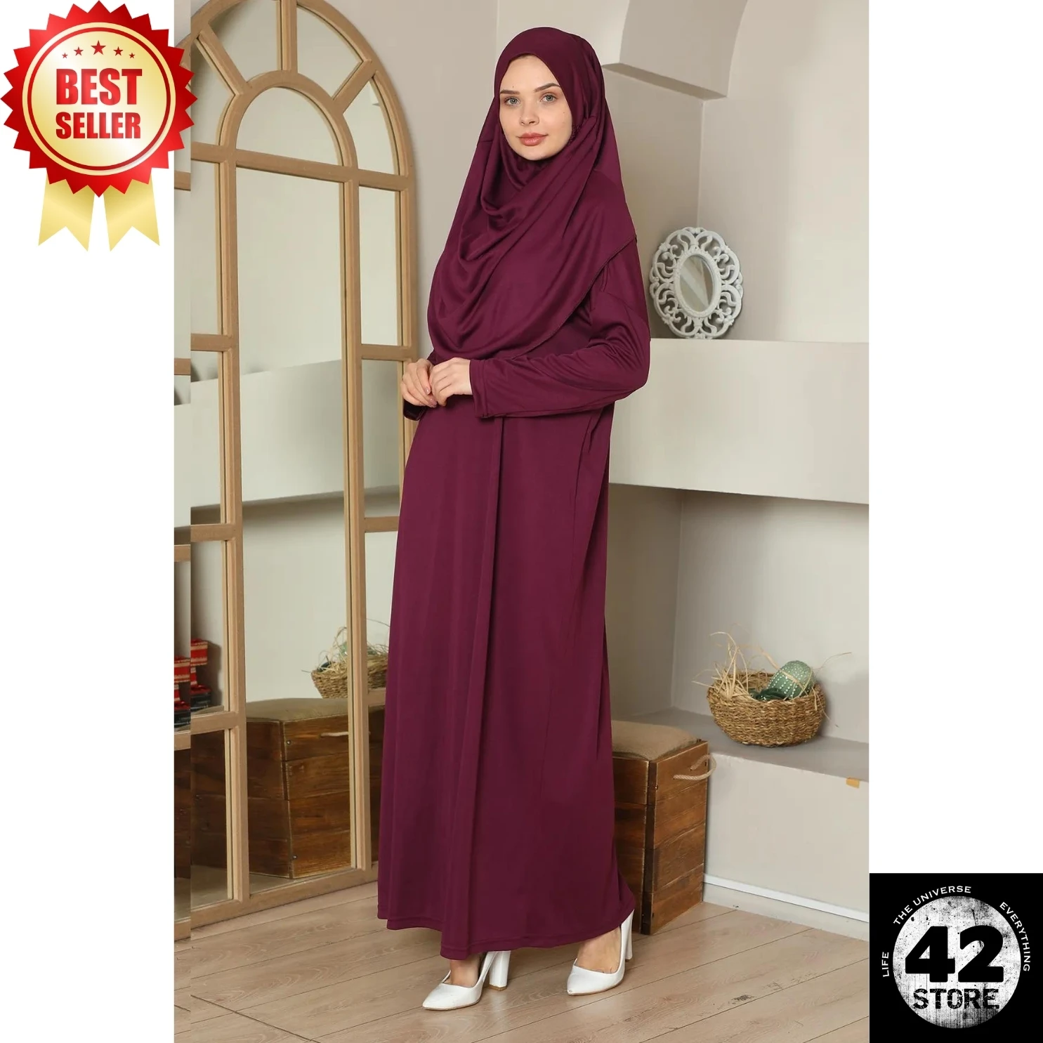 Muslim Fashion Plum Color One Piece Length Prayer Dress