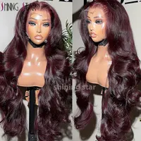 13X4 Wear And Go sans colle dentelle frontale perruque vague de corps couleur bordeaux 13X6 dentelle fermeture perruques de cheveux humains sans colle prêt à porter 3