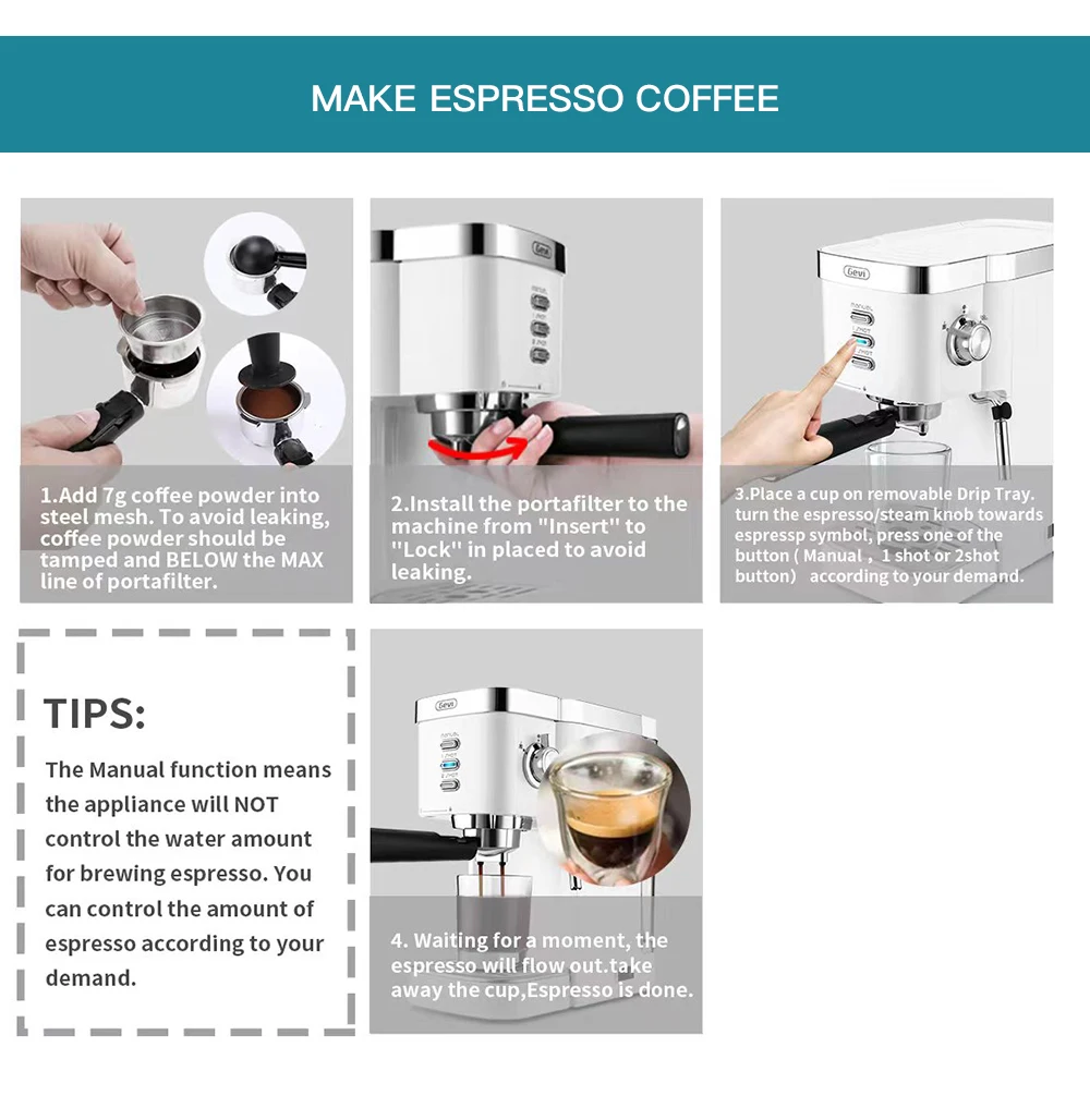 Gevi Espresso Machines 20 Bar Fast Heating Automatic with Foaming Milk