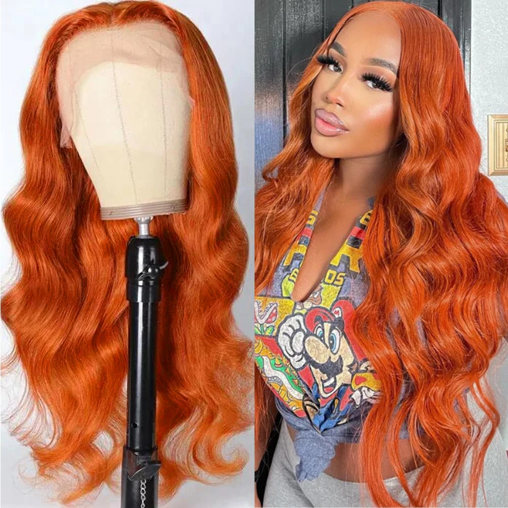 Lace Frontal Wig Human Hair Pre Plucked Orange Ginger Human Hair Lace