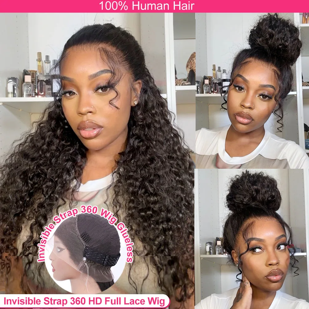 Invisible Strap 360 Full Hd Glueless 30 Inch Water Wave Lace Front Human Hair Wig Deep Curly Wave Frontal Pre Plucked
