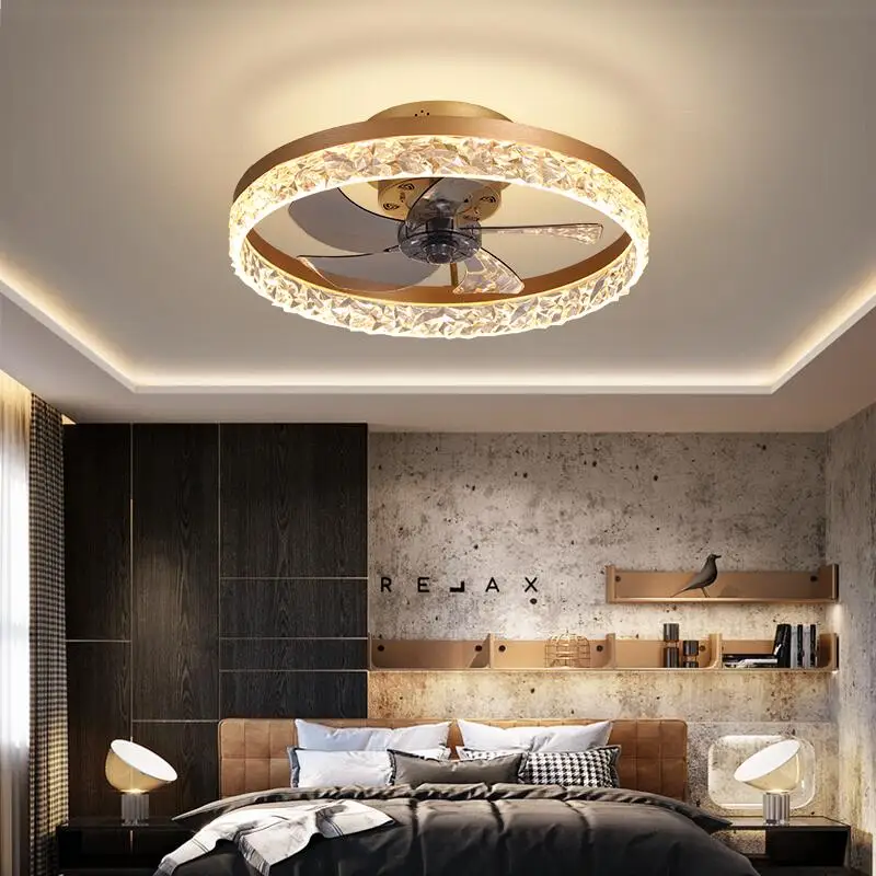 Nordic Crystal Led Ceiling Fan 6 Speeds Bedroom DC Fan With Remote Control Lights