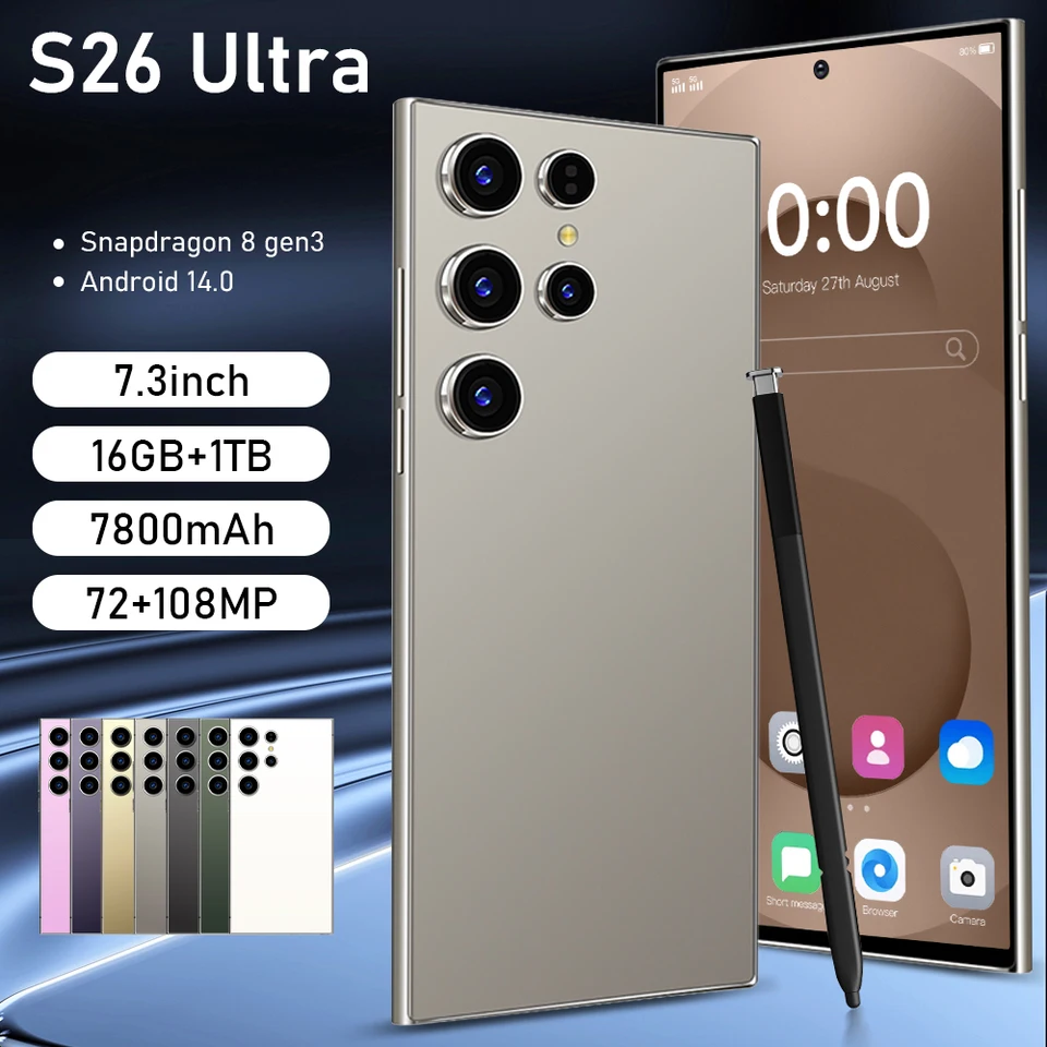 Smartphone S26 Ultra 5G 16GB RAM 1TB ROM - Pantalla 7.3", Batería 8000mAh, Lápiz Integrado, Color Rose Gold