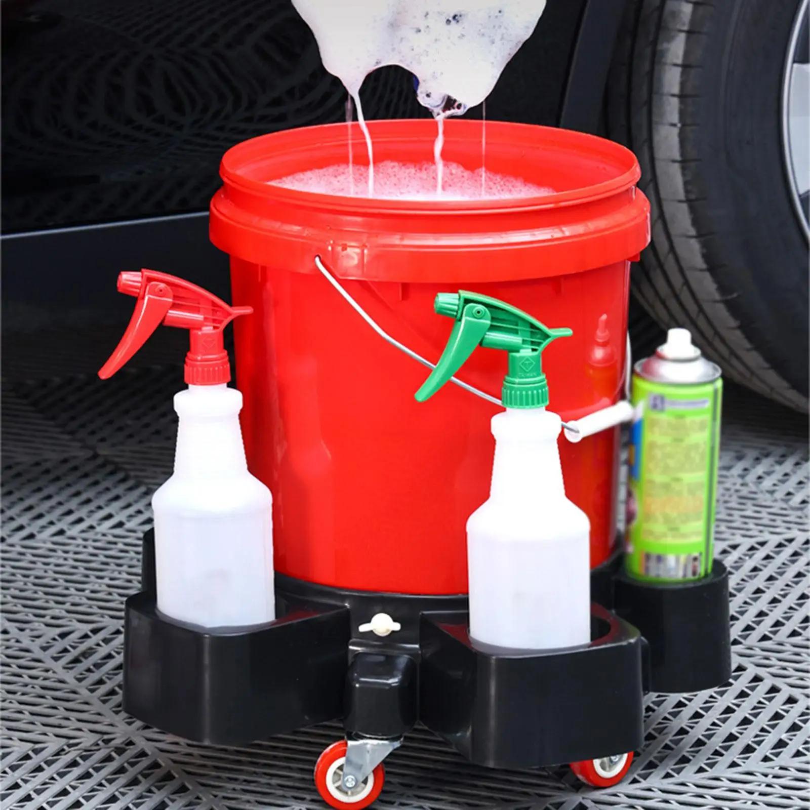 Rolling Bucket Dolly Removable 360&deg; Turning Swivel Caster Detail Kit with Wheels Storage Tray Tote Insert Locking Casters