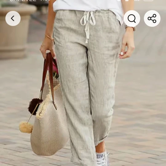 Breathable Cotton Linen Wide Leg Pants with Pockets for Women photo review
