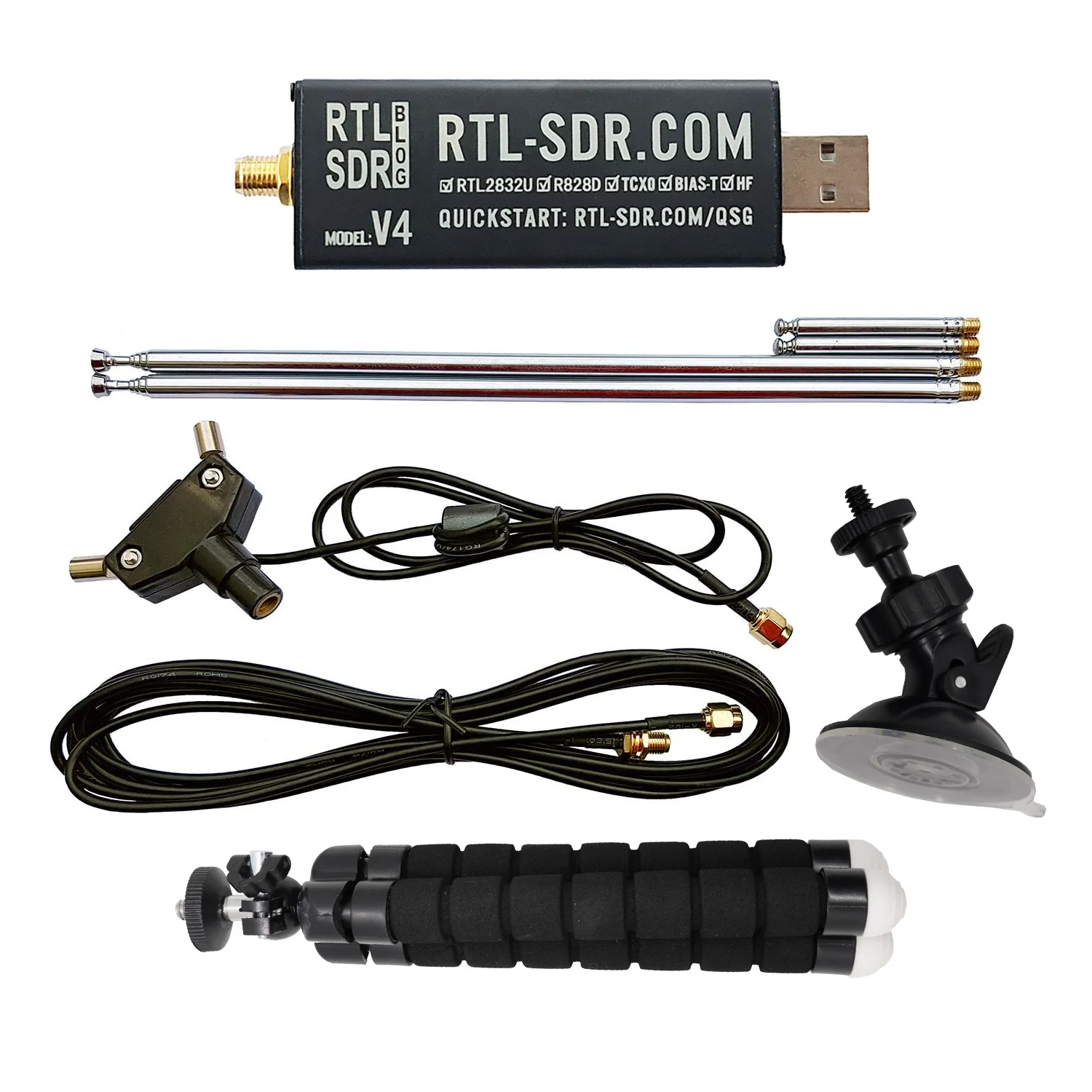 Software defined radio RTL SDR V4 R828D RTL2832U 1PPM TCXO SMA RTLSDR with dipole antenna