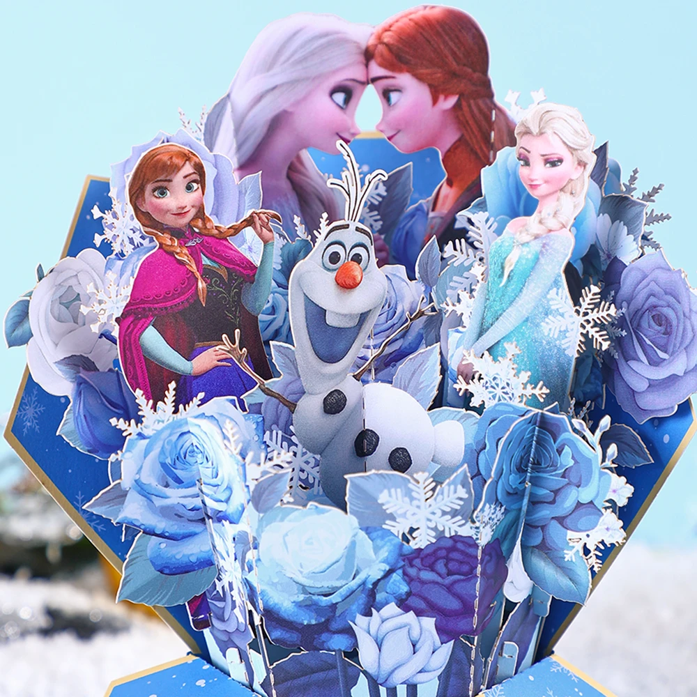 Frozen Flower Bouquet Greeting Card Elsa & Anna 3D Floral Pop Up Card Creative Gifts for Parents Friends Children Lovers