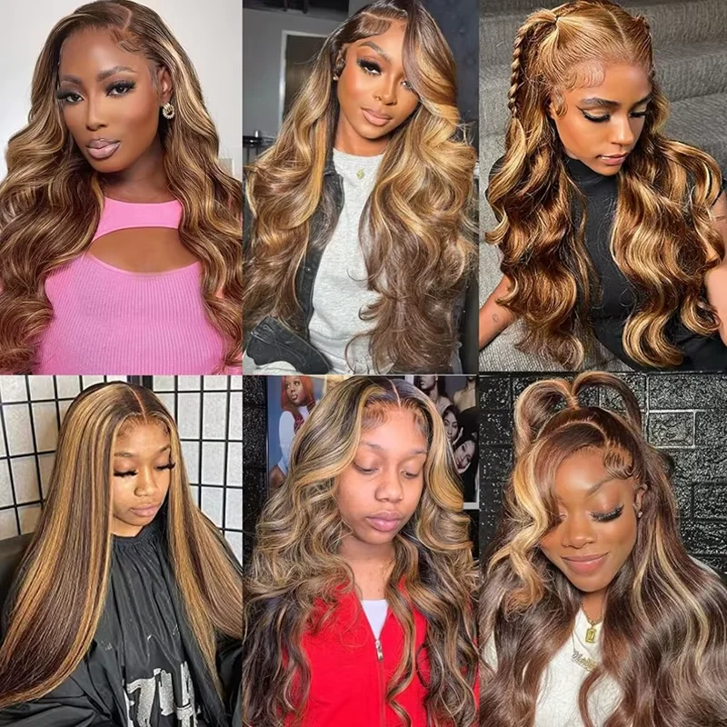 Ombre 4/27 13x6 Body Wave Highlight Lace Front Wig Human Hair Pre Plucked With Baby Hair Honey Blonde Wig Human Hair for Women