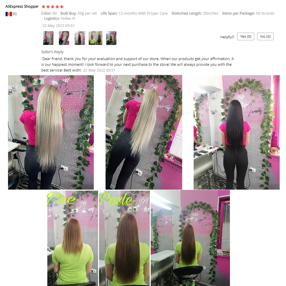 QHP Nano Ring Hair Extensions 100% Raw Virgin Human Hair Stick Pre Bonded Straight 50pc 1g/pc