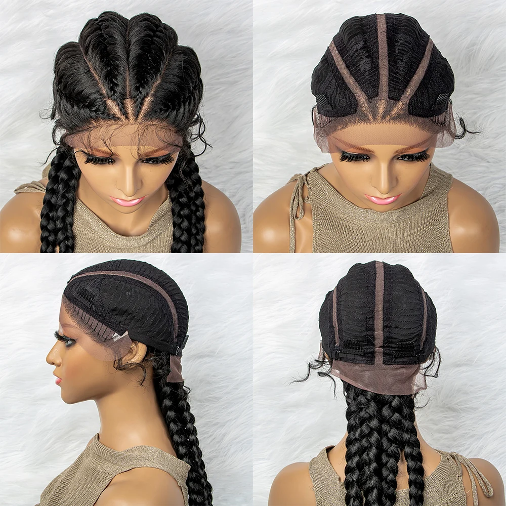 Synthetic lace front wigs Braided wigs Dutch Twins Cornrows Braids With baby hair 26 Inches for Black women for lace front wig lace wigs womens synthetic wigs synthetic wigs