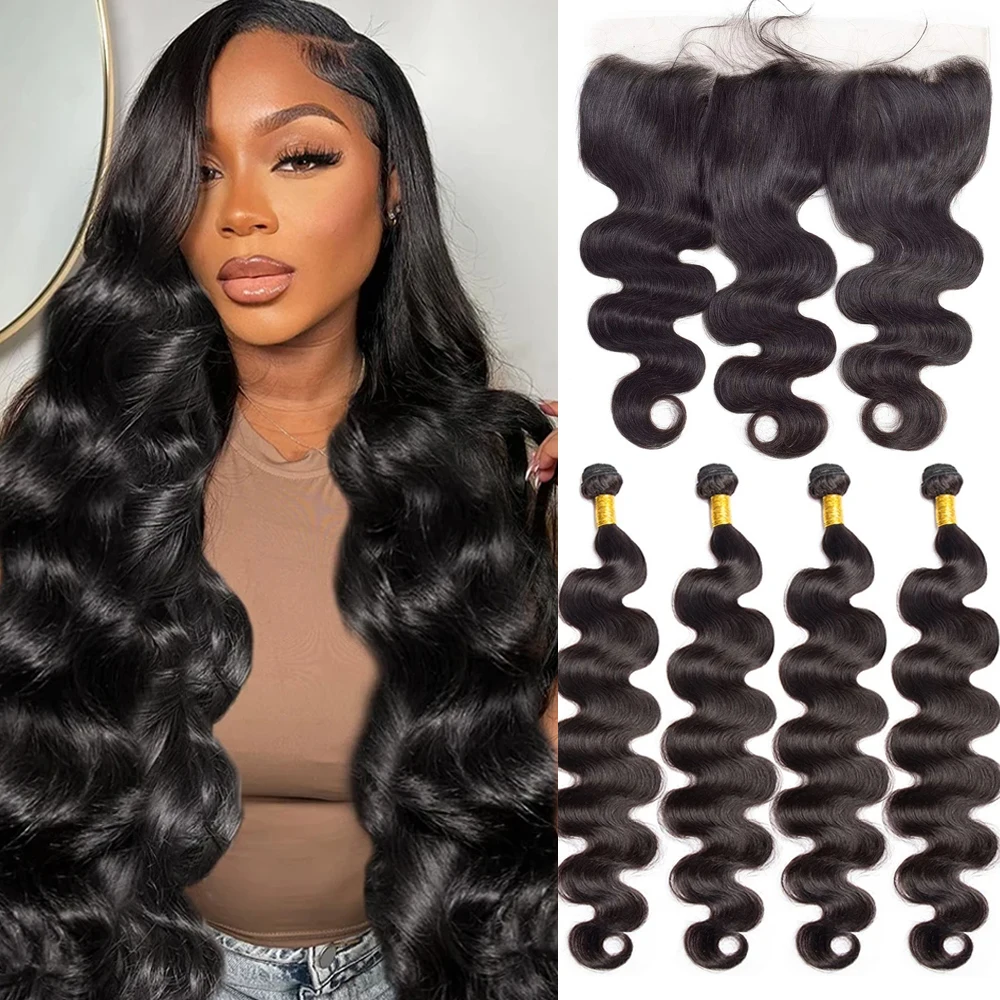 

Brazilian Body Wave Human Hair Bundles With 13x4 Frontal Extensions With Frontal Human Hair Weave Extensions 3 Bundles Remy Hair