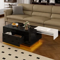 Table basse noir et blanc brillante avec LED, plateau extensible, espace de rangement, MDF, 80x50x35,5 cm, pour salon, petit appartement 4