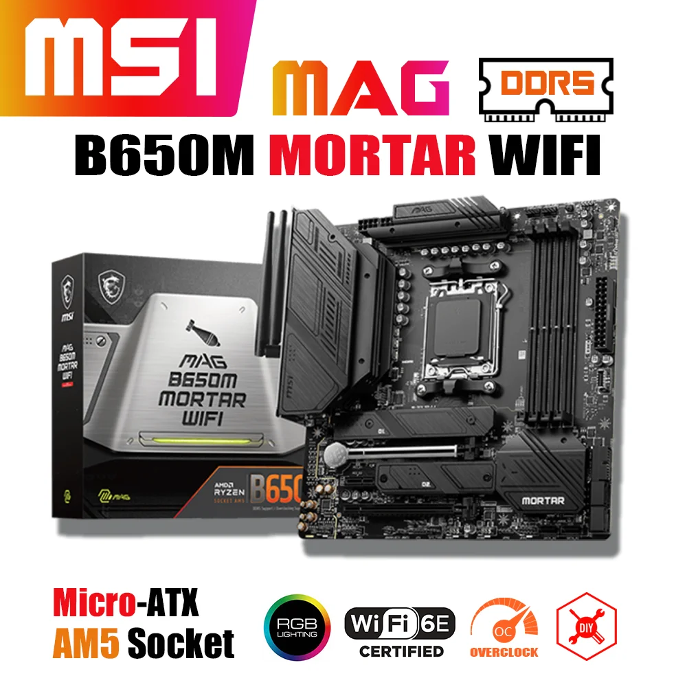 MSI MAG B650M MORTAR WIFI DDR5 AM5 Motherboard B650M Mainboard 128G 6400(OC) Support Ryzen 7000