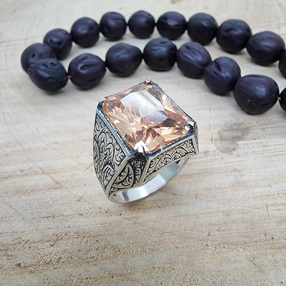 

Новинка, модное огромное кольцо ручной работы из серебра 925 пробы с фианитами, топазом, этическими оттоманками, модное ретро массивное турецкое ювелирное изделие, мужское кольцо, подарок для мужчин