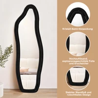 Comanlai 140x45 см полноразмерное зеркало-облако, напольное зеркало с нерегулярной волной, бархатная рамка, с подставкой, настенное зеркало для спальни — изображение 5