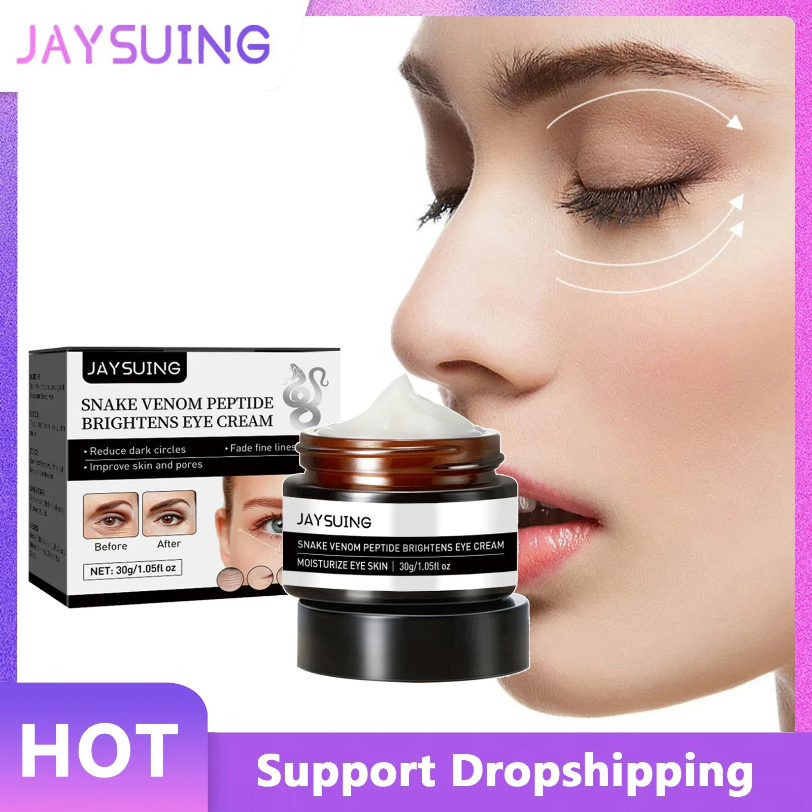 Jaysuing Snake Venom Peptide Eye Cream Removal Dark Circles Eye Bags Puffiness Anti Wrinkles Firming Smooth Moisturize Eye Cream