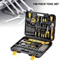 Набор инструментов из 108 предметов. Общий бытовой набор ручных инструментов с пластиковым ящиком для инструментов. Хранение, используемый для ремонта автомобилей и ремонта дома. ﻿